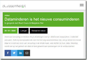 Duurzaamheid.nl 29 januari 2020 - Dataminderen is het nieuwe consuminderen - In gesprek met Roel Croes & Marjolein Bot