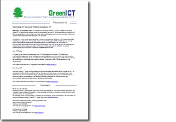 Persbericht Oprichting ICT InnovatiePlatform Duurzame ICT